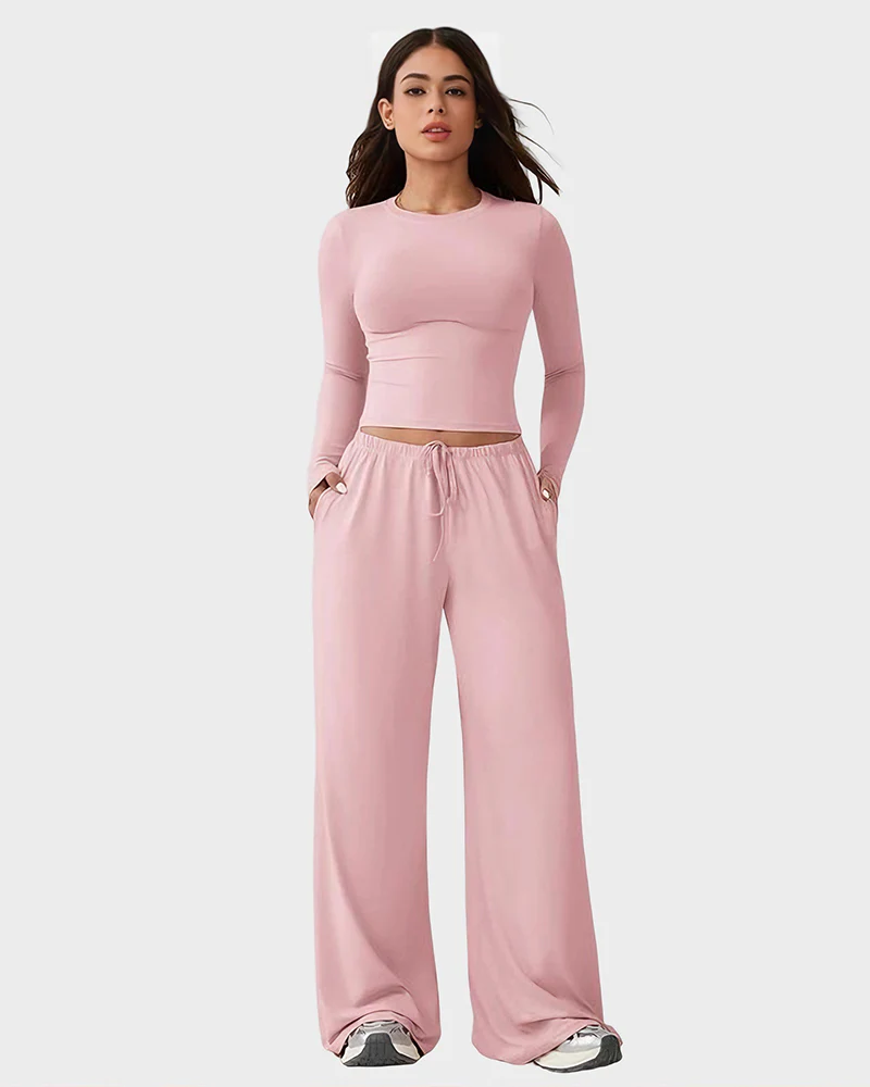 Stretchy Crop Top & Pants Lounge Set V3153