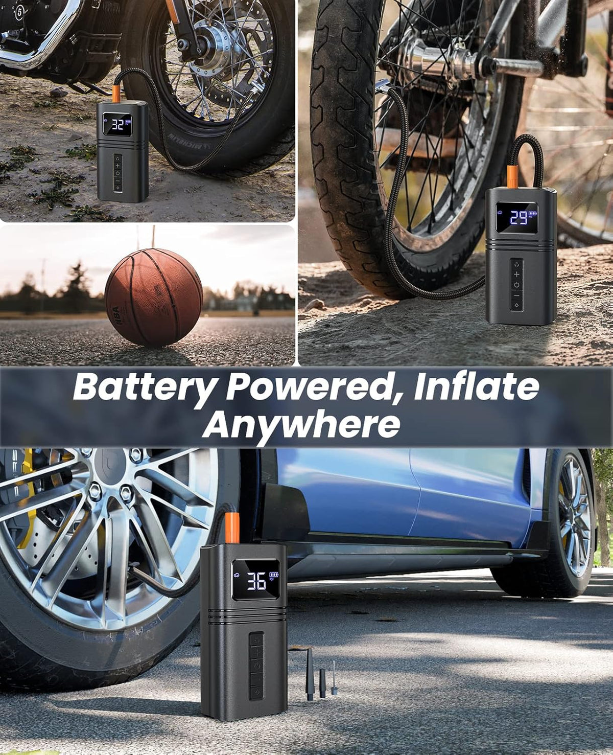 Cordless Tire Inflator Portable Air Compressor with 6000mAh Battery 150PSI LED Light B6558