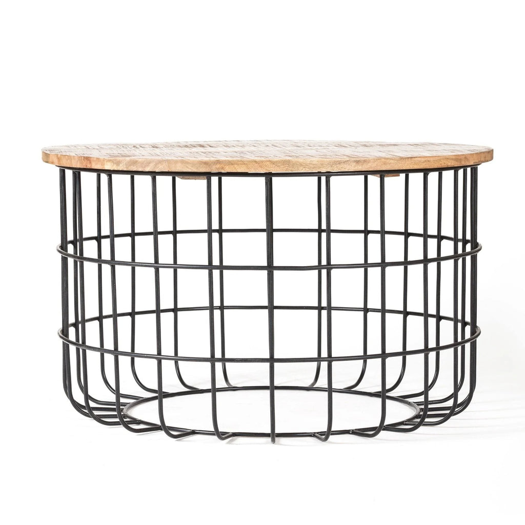 Black and Natural Wood Cage Coffee Table X878539