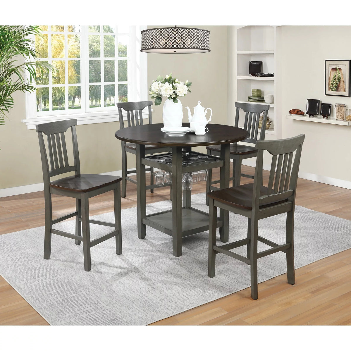 5pc Table Chairs Set Slate Gray Wood Stain Finish A499