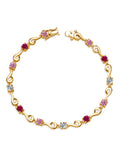 18K Yellow Gold Plated Silver Pink Lab Grown Diamond and Red Created Ruby Bracelet U977