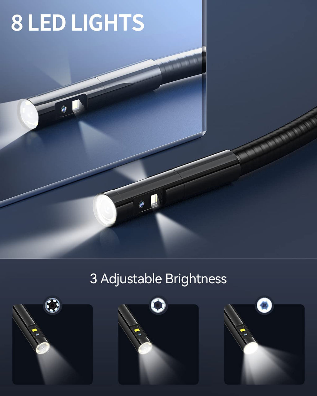 16.4ft Waterproof Flexible Borescope Inspection Camera with Light A7108