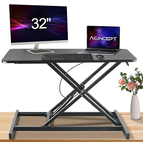 32" White Adjustable Standing Desk Converter with Keyboard Tray O510412