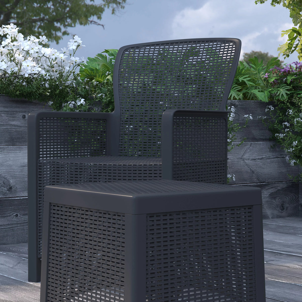 Faux Rattan Wicker Lounge Chairs and Side Table D40853