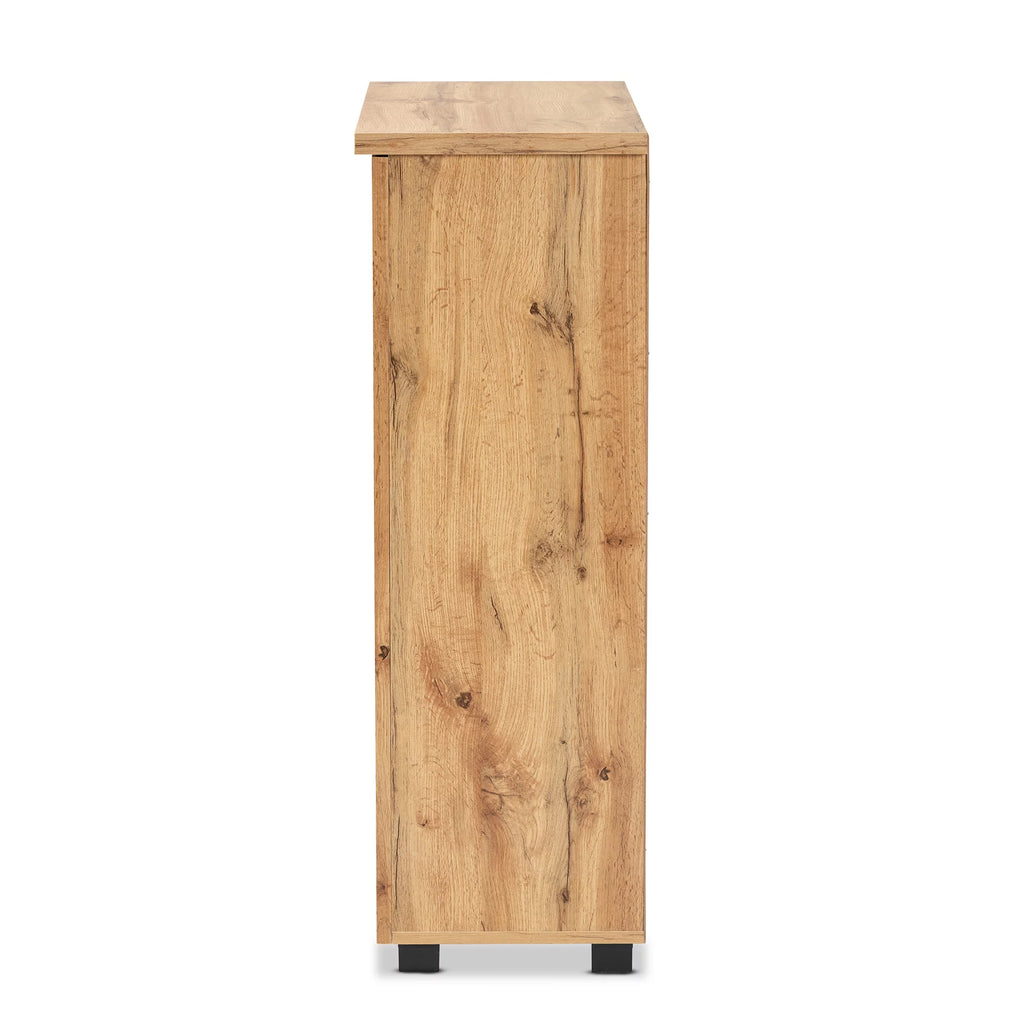 Oak Brown Finished Wood 2-Door Shoe Storage Cabinet E52727