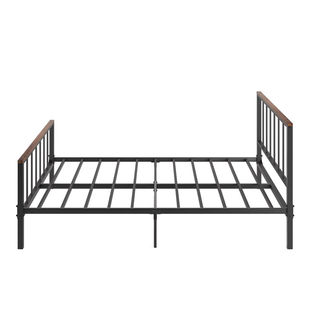 Black Metal Platform Bed Frame with Headboard and Footboard V7136