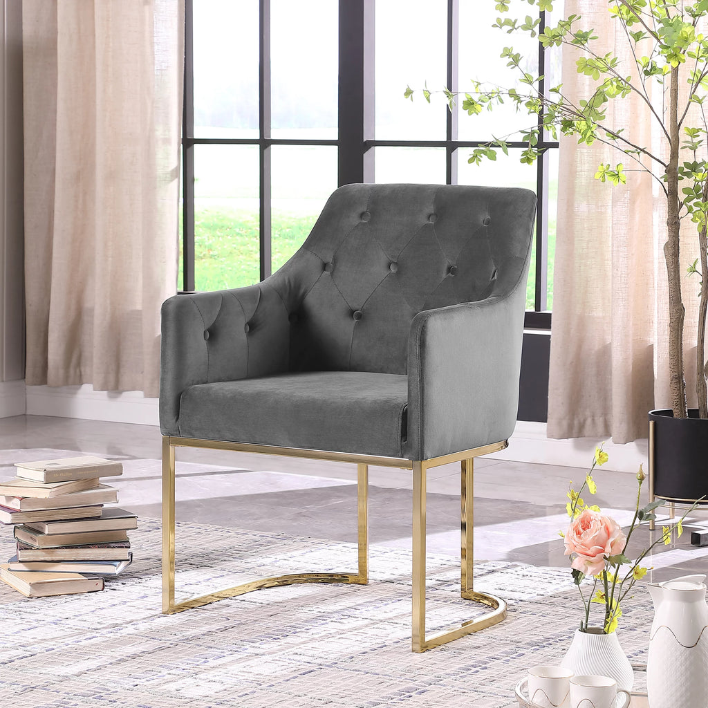 Glam Tufted Contemporary Accent Chair with Velvet Cushions Gray I188484
