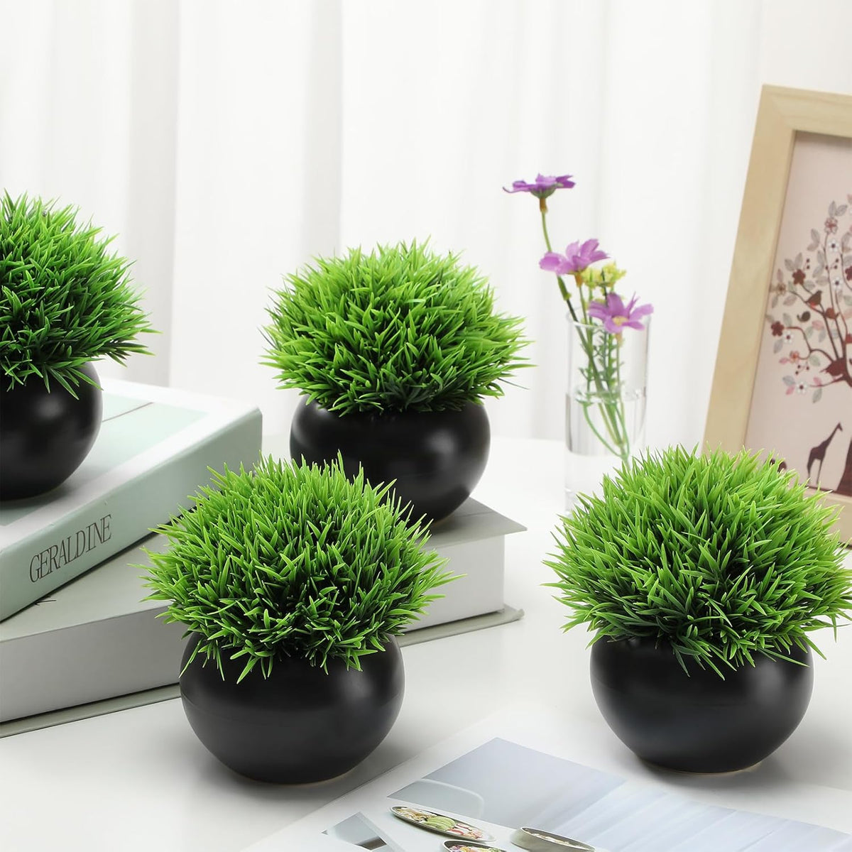 4 Pack Artificial Succulent Plants in Matte Black Ceramic Pots G2572