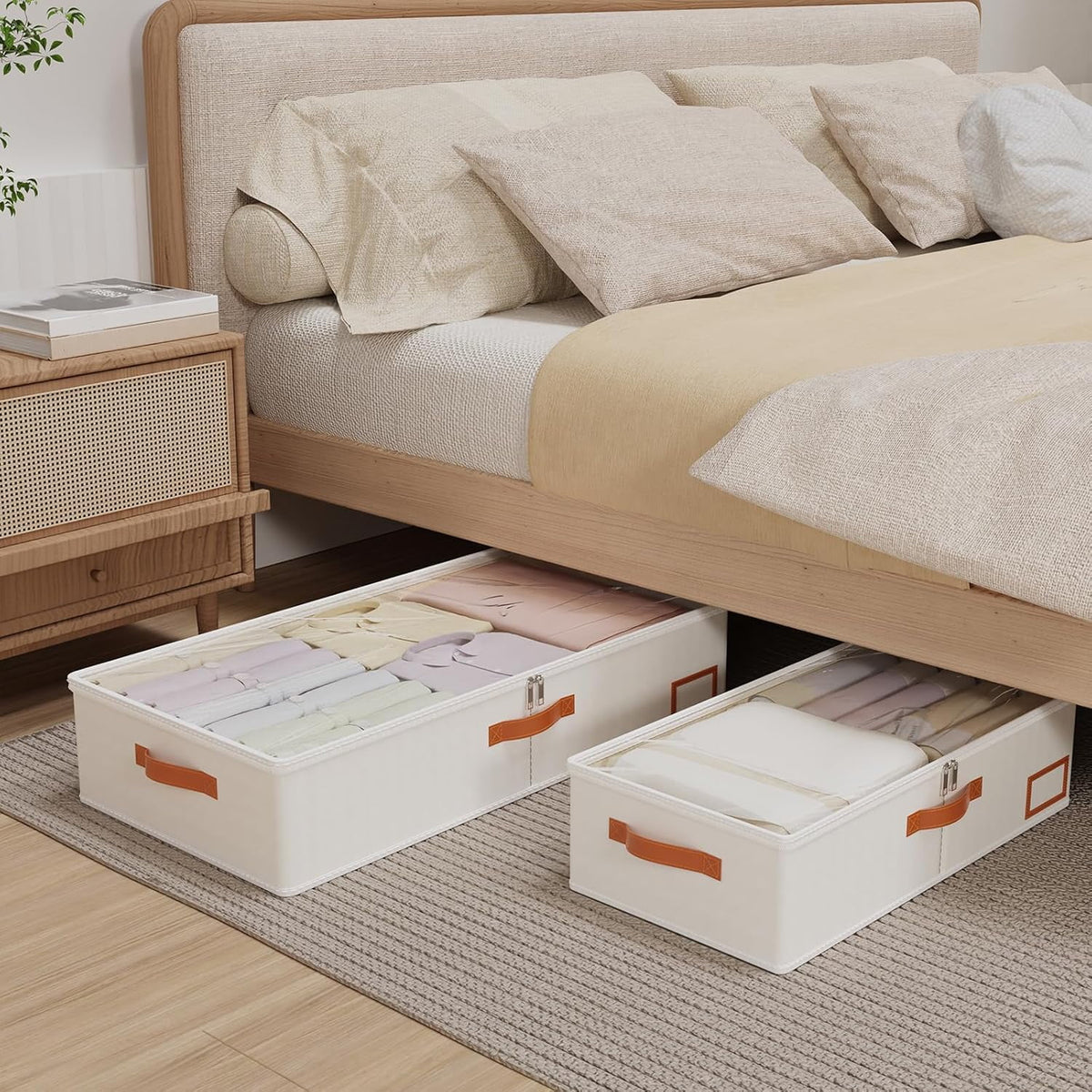Beige 4 Pack Under Bed Storage Containers with Lids B10704