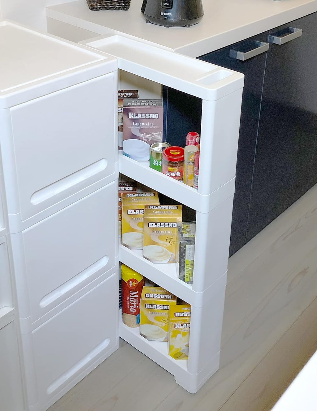 White 4 Tiers Slim Rolling Storage Cart Z1396