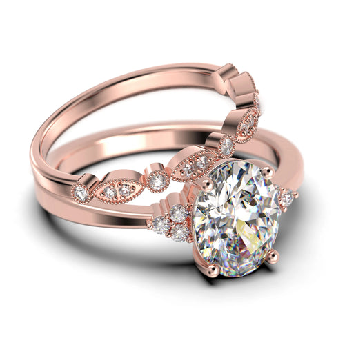 10k Solid Rose Gold Oval Cut Diamond Moissanite Engagement Ring W478