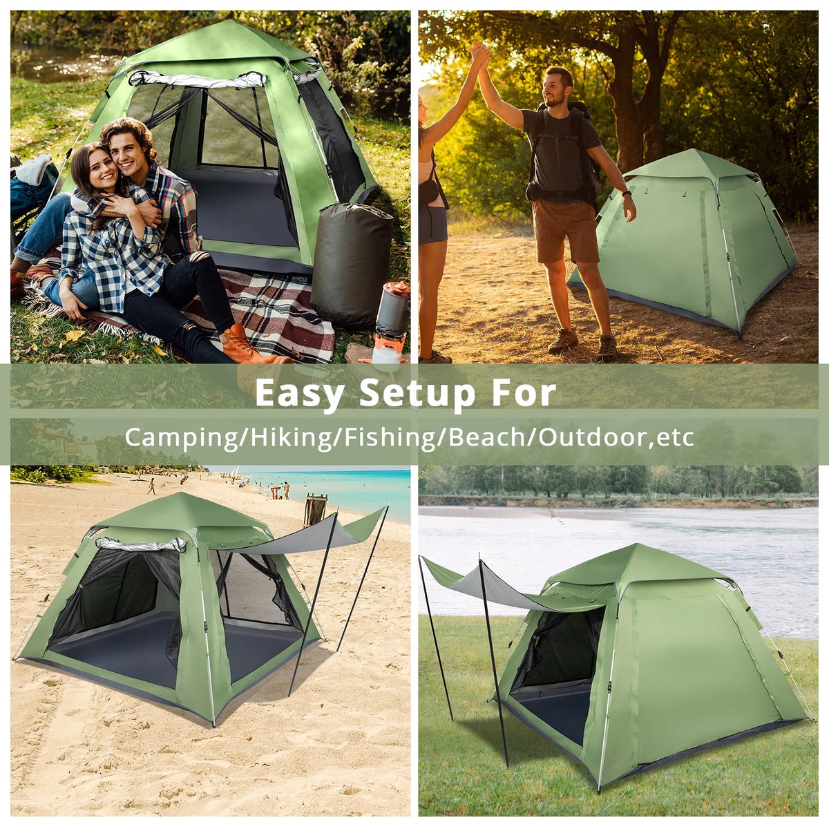 Camping Instant Tent 4 Person Waterproof Green J8266