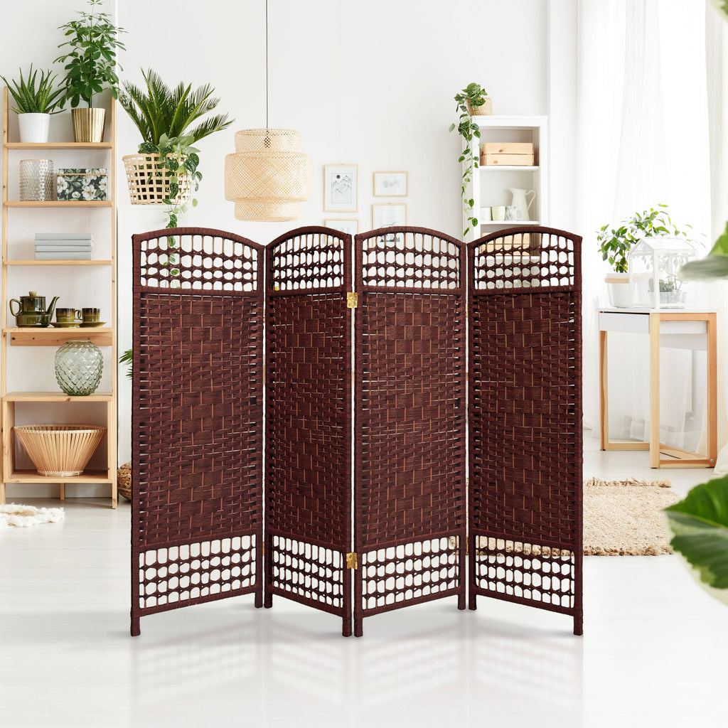 4 ft. Tall Fiber Weave Room Divider - 4 Panel - Dark Red S6684