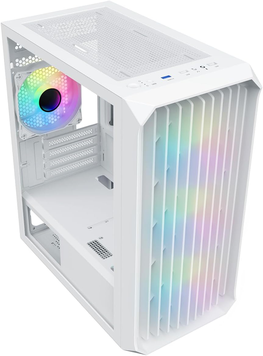 White Micro-ATX PC Gaming Case with Mesh Front Panel & Tempered Glass Side Panel Y802