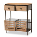 Oak Brown Finished Wood and Black Metal 2-Drawer Storage Cabinet E683982