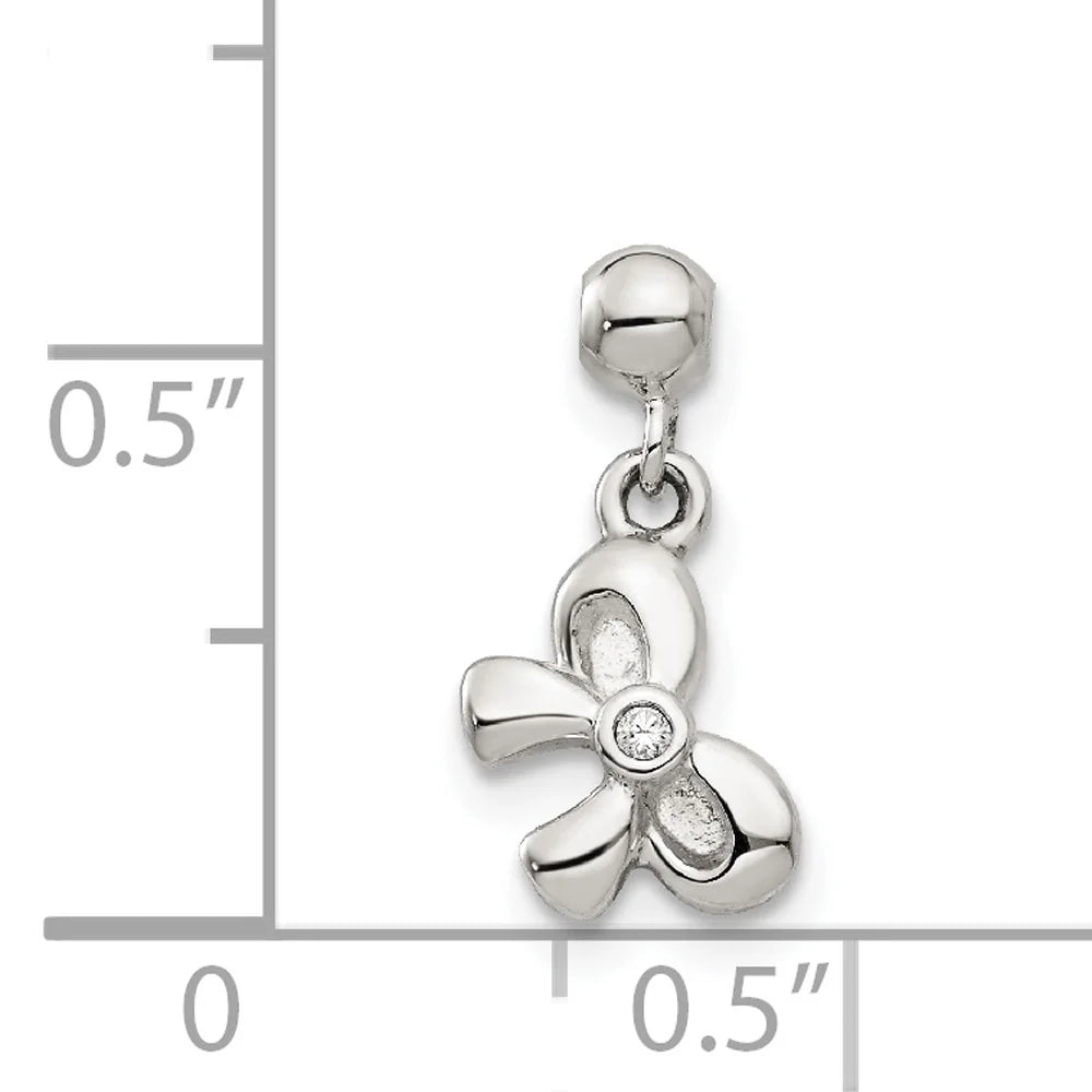 Sterling Silver Created Crystal Bow Charm Pendant with Rope Chain Necklace 20'' A835609
