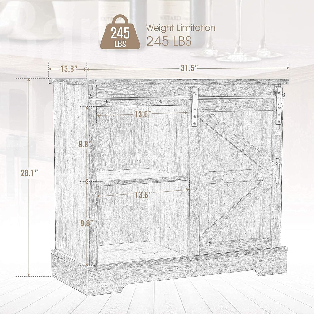 Farmhouse Coffee Bar Cabinet with Sliding Barn Door Sideboard Buffet Storage Cabinet I156