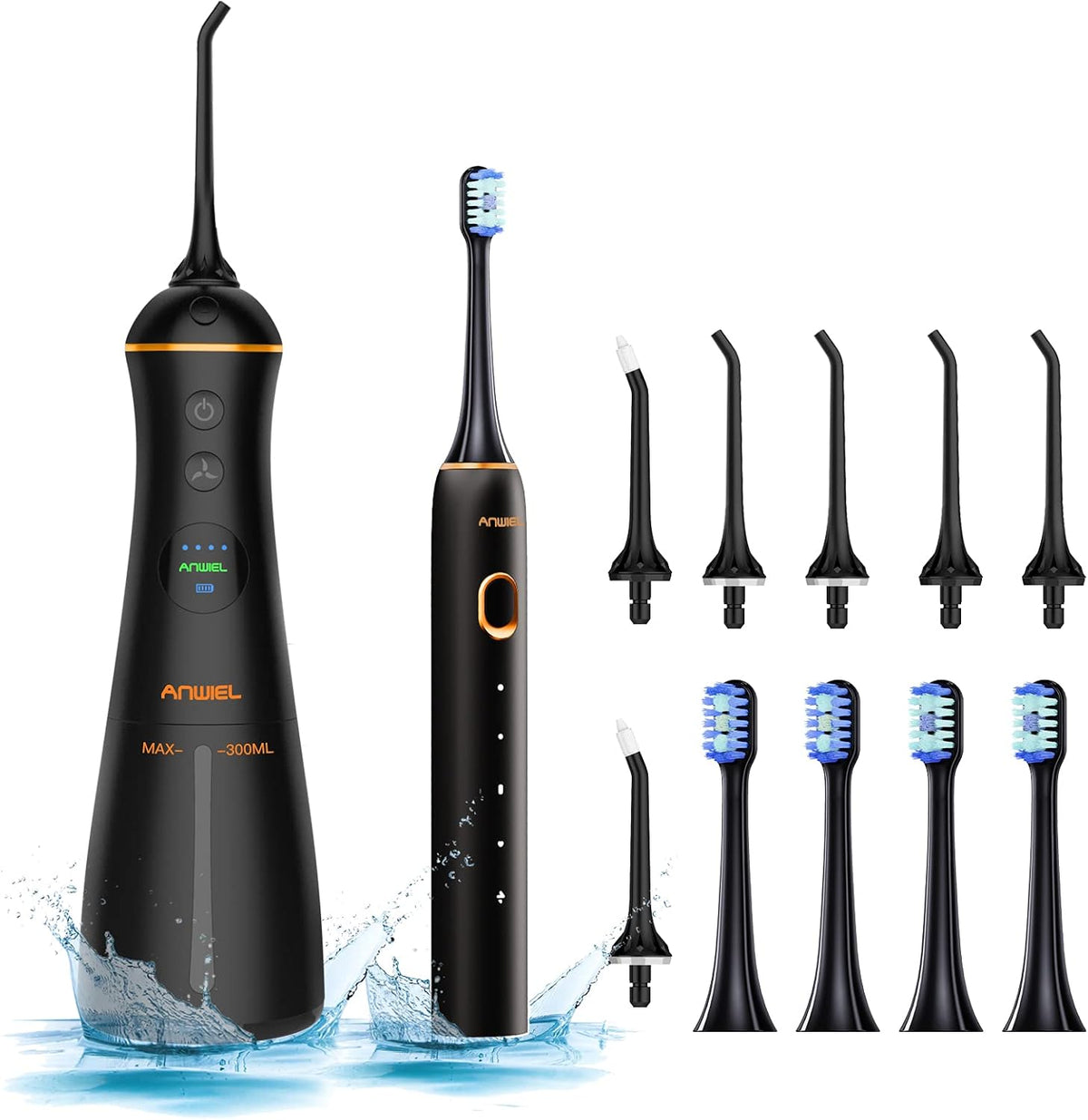 Cordless Water Flosser and Ultrasonic Electric Toothbrush Combo, 6 Jet Tips & 4 Brush Heads, IPX7 Waterproof, Pack of 2 W707