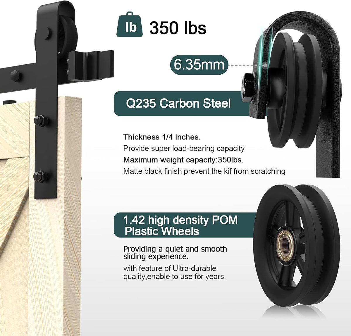 8FT Heavy Duty Carbon Steel Barn Door Hardware Kit W38935