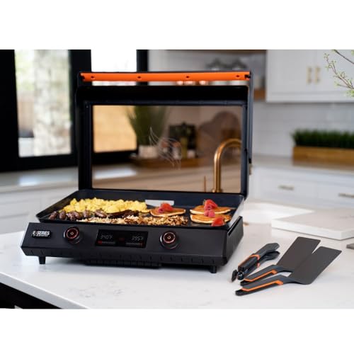 22-Inch Non Stick Ceramic Titanium Coated Stainless Steel Electric Griddle with Glass Hood E64871