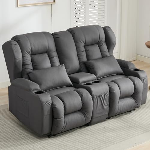 65" Manual Reclining Loveseat Sofa with Console and Cup Holders H242