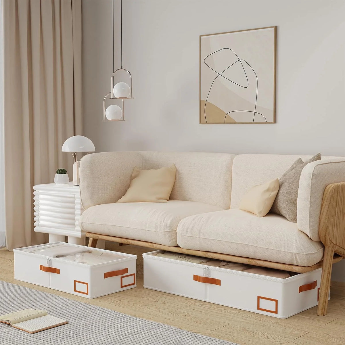 Beige 4 Pack Under Bed Storage Containers with Lids B10704
