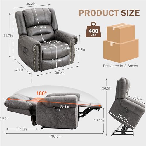 Large Dual Motor Power Lift Recliner Chair with Massage and Heat J1011