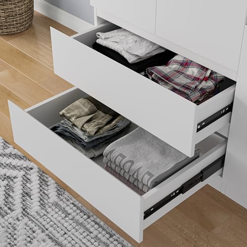 White 4 Door 2 Drawers Wooden Armoire Wardrobe with Shelves and Hanging Rod I87605