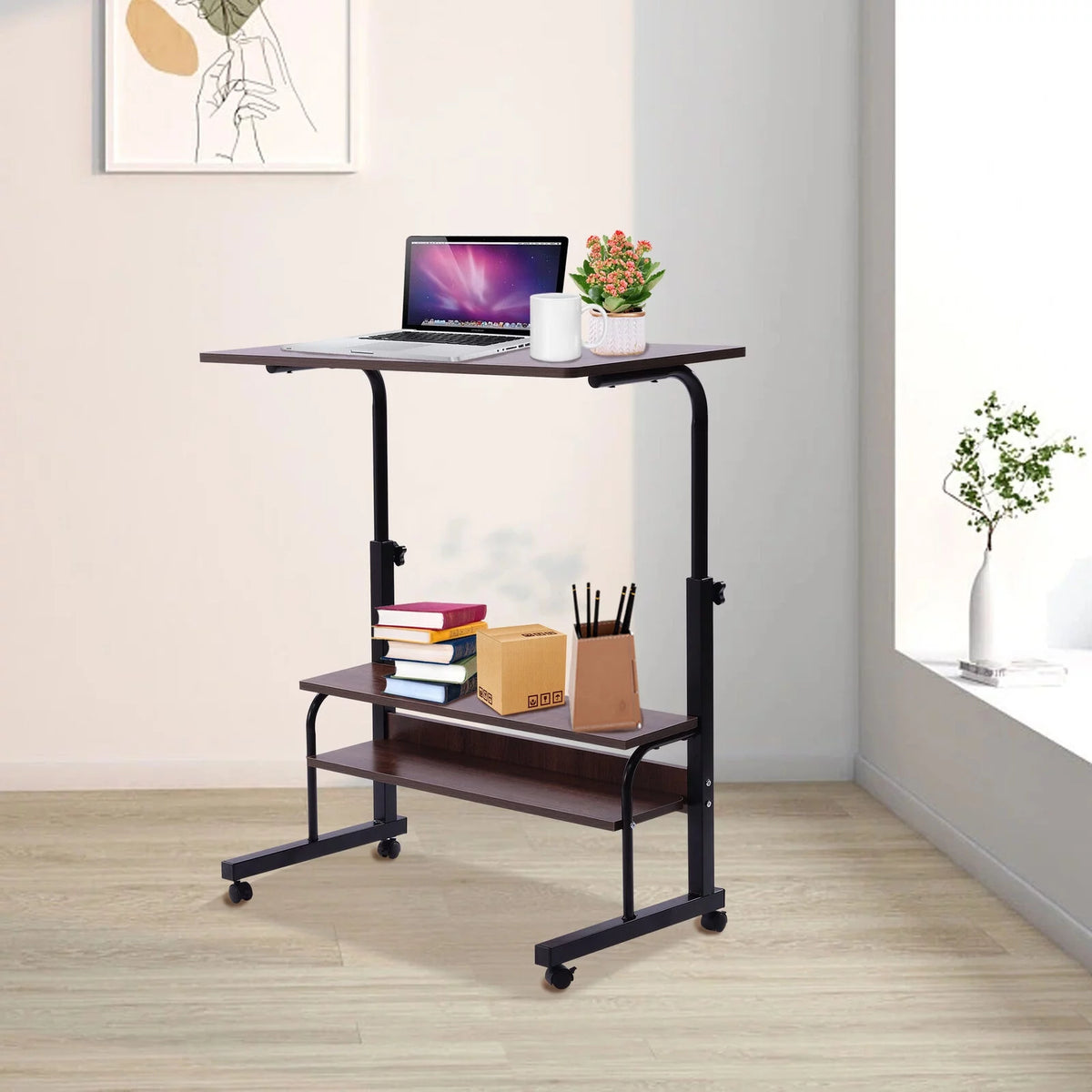 Height Adjustable Portable Mobile Side Table with Wheels M18200