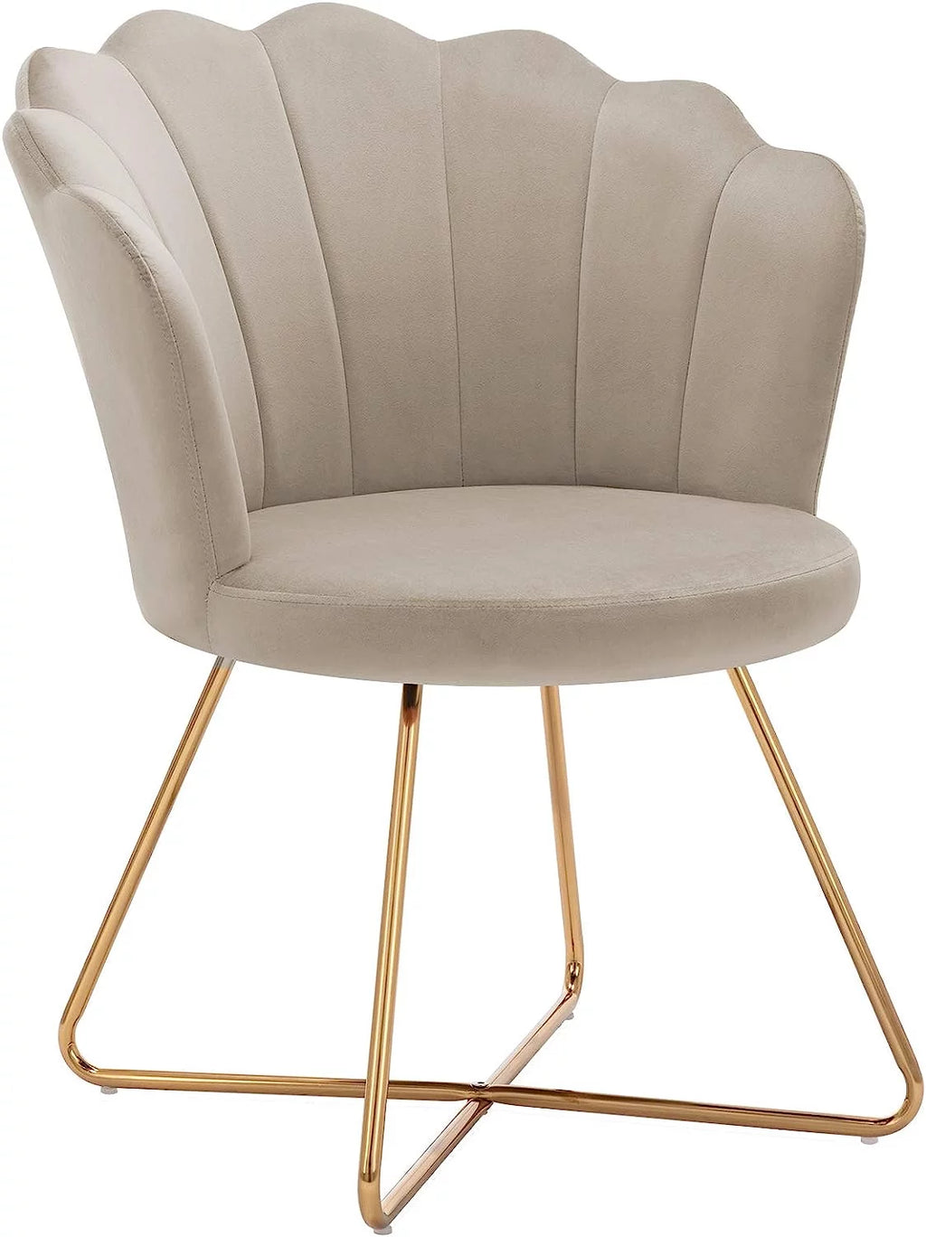 Khaki Velvet Accent Chair with Back and Gold Metal Legs C326202
