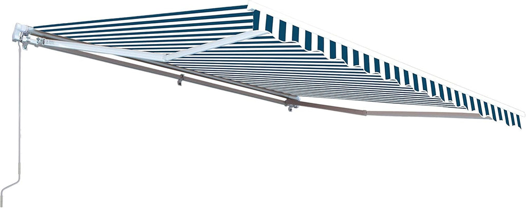 Blue and White Striped Retractable Patio Awning 12 x 10 Feet W9244