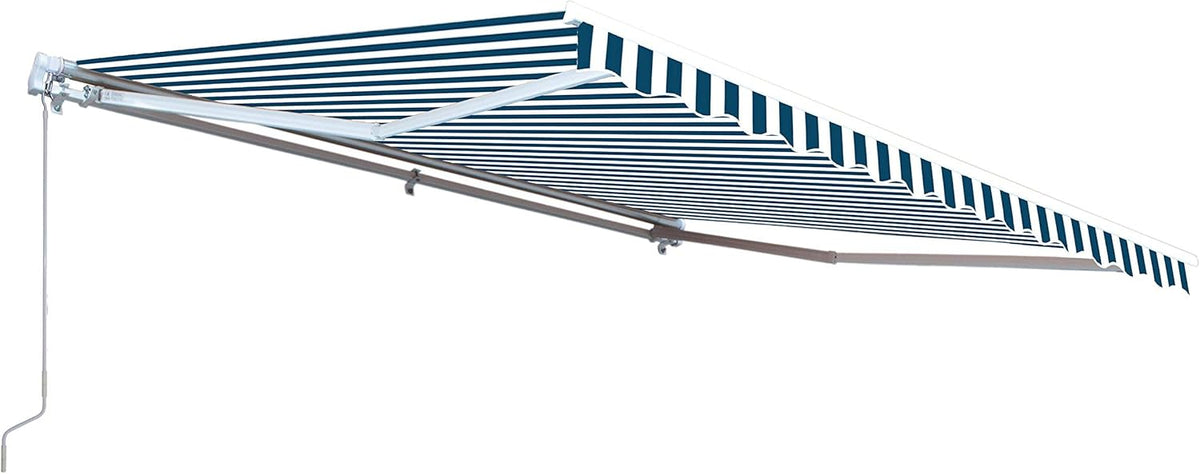 Blue and White Striped Retractable Patio Awning 12 x 10 Feet W9244