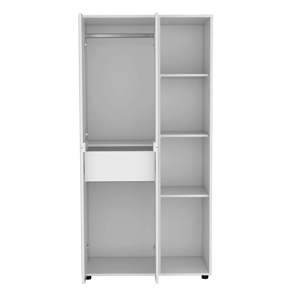White 2-Door Armoire with Drawer and 4 Open Shelves X9895