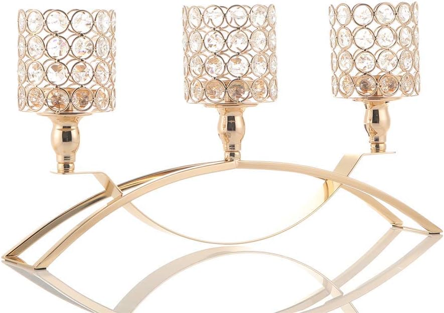 Gold Crystal 3 Arms Candle Holders Centerpieces J973527