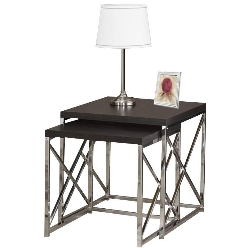Nesting Table 2pcs Set Cappuccino Chrome Metal V97880