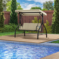 3-Seats Outdoor Patio Swing Chair with Adjustable Canopy Removable Cushion Beige A4418