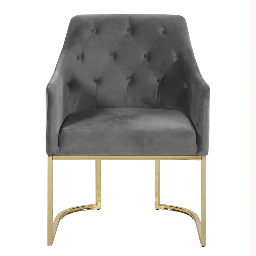 Glam Tufted Contemporary Accent Chair with Velvet Cushions Gray I188484