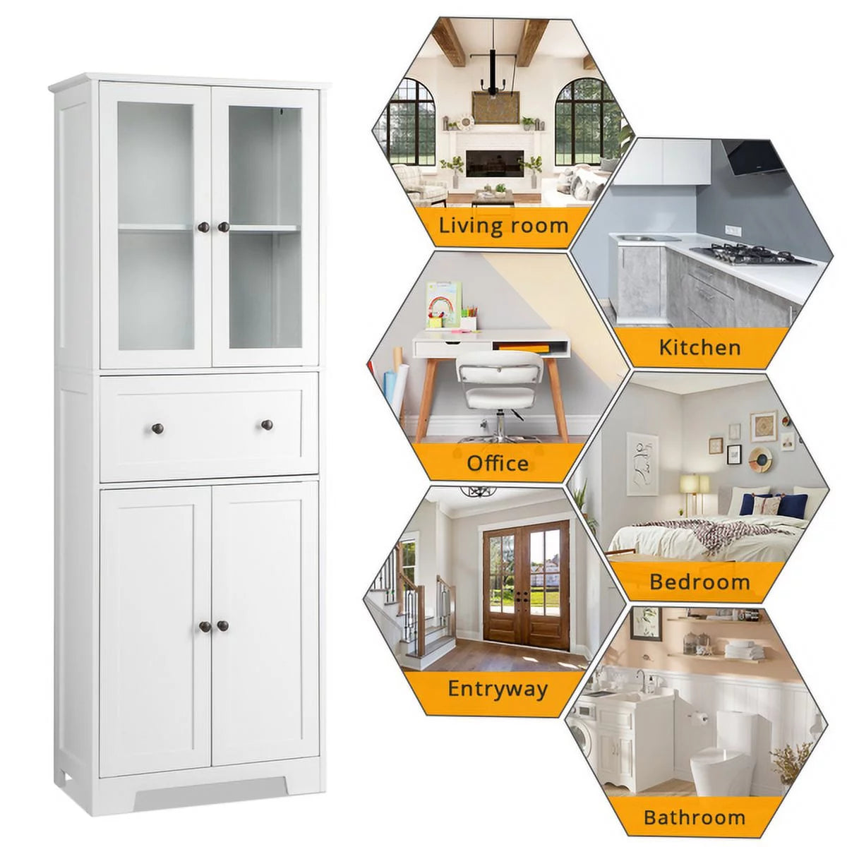 White 4 Doors 1 Pump MDF Bathroom Cabinet I716297