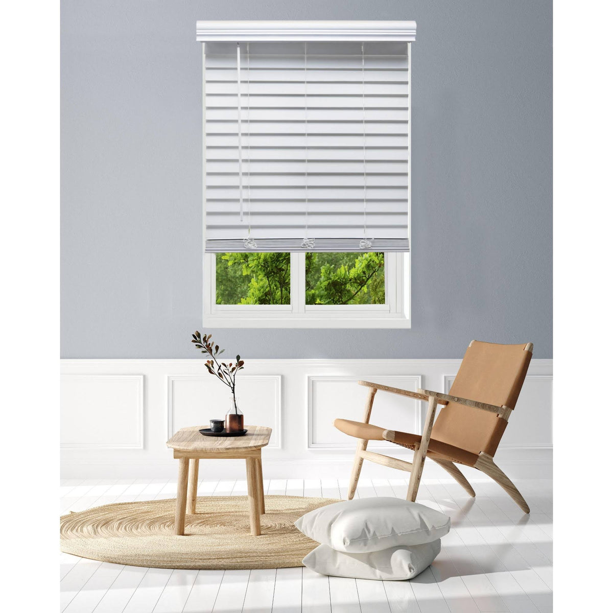 White Cordless Faux Wood Blind T1770
