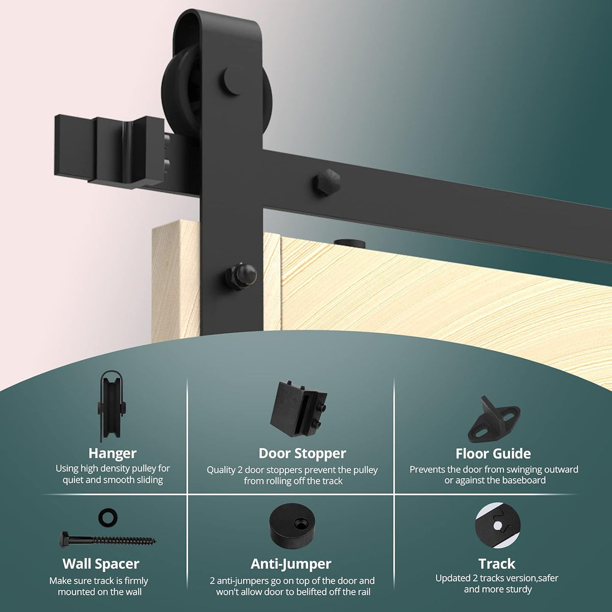 8FT Heavy Duty Carbon Steel Barn Door Hardware Kit W38935