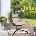 Oversized Black Hanging Swing Egg Chair with Stand and Beige Set R928