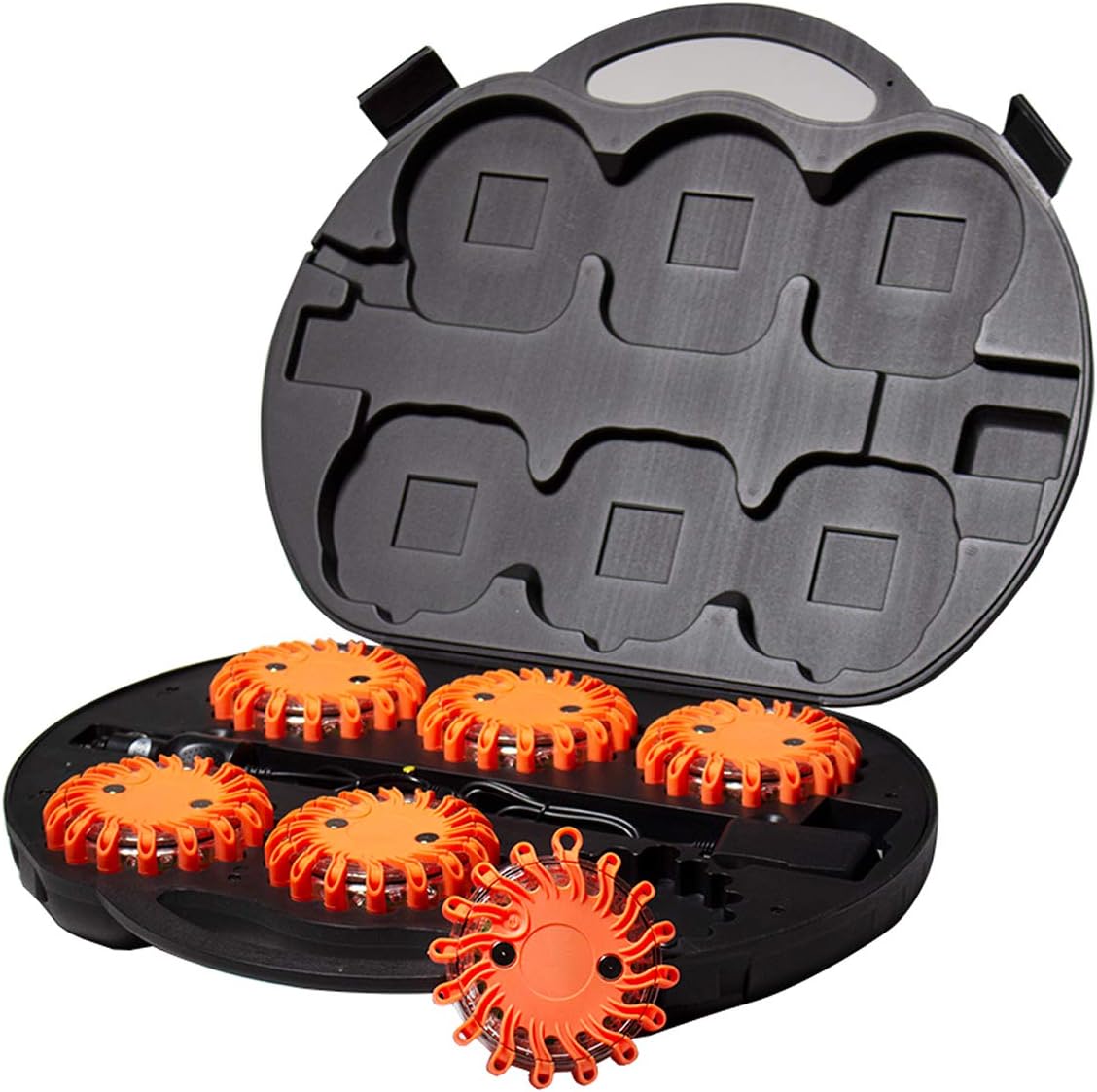 Rechargeable 16 LED Road Flare Disc Warning Beacon Emergency Flares with Charger & Carrying Case T53382