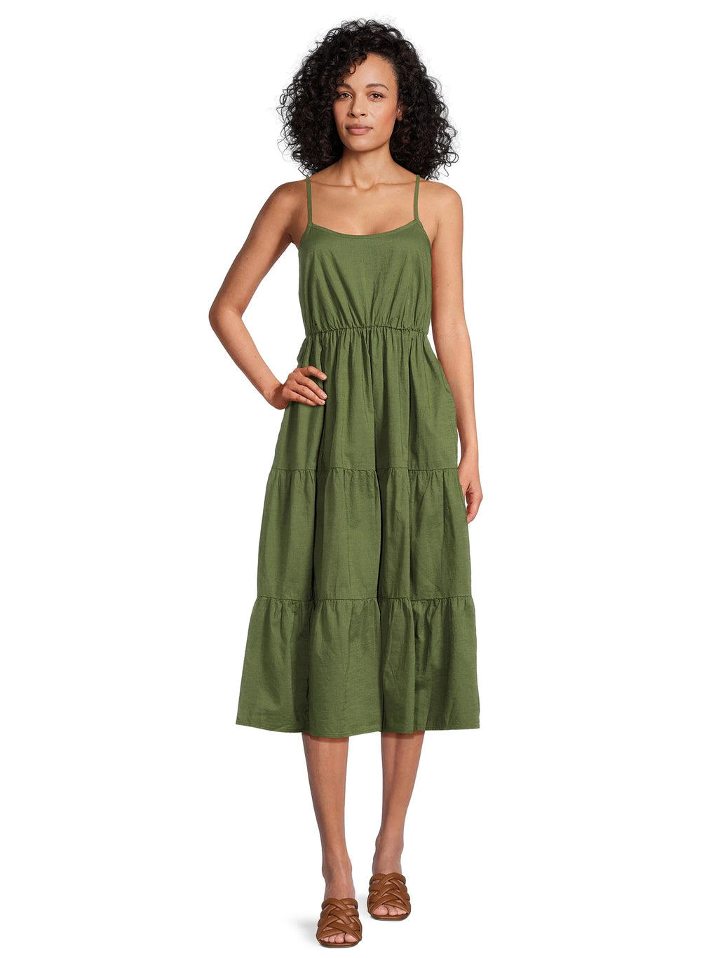 Sleeveless Tiered Dress with Spaghetti Straps Q992