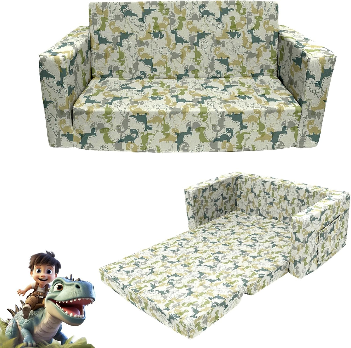 2 Seats 2 in 1 Flip Open Chair Sleeper Bed V672836