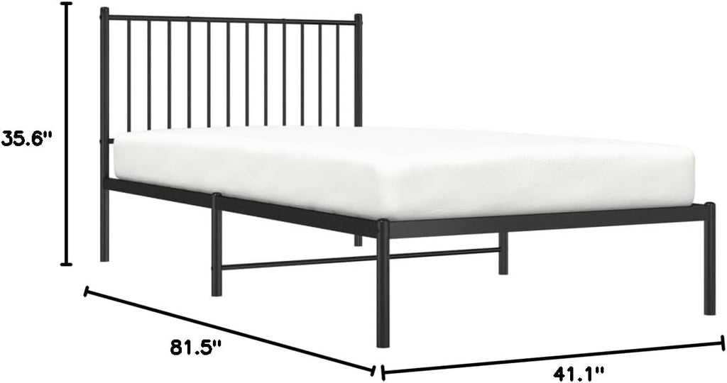 Black Metal Bed Frame with Headboard 39.4"x78.7" R262767