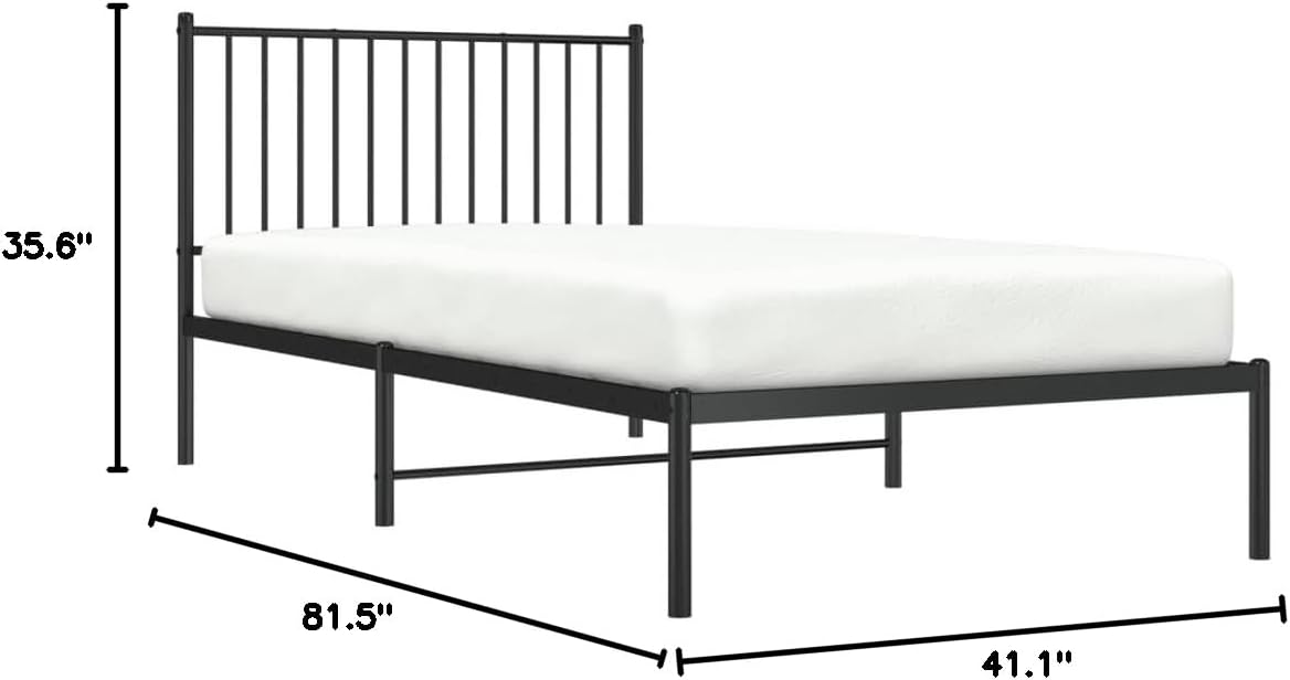 Black Metal Bed Frame with Headboard 39.4"x78.7" R262767