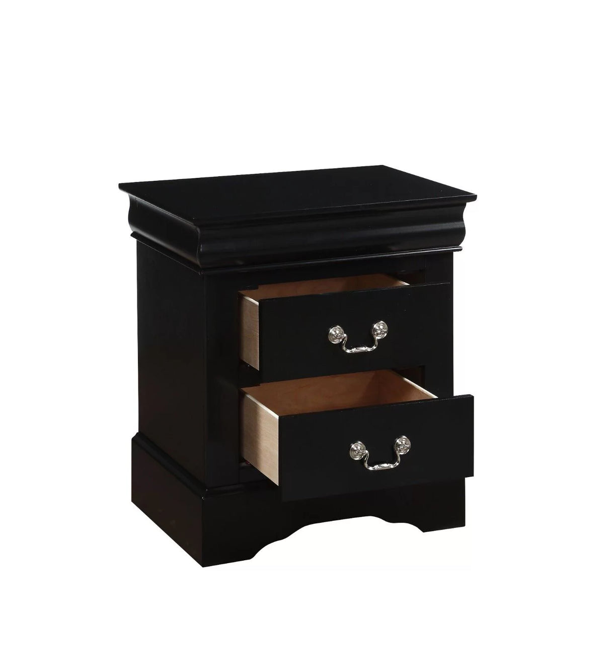 Queen Panel Bed 3pc Set with 2 Nightstands Black Finish V84616