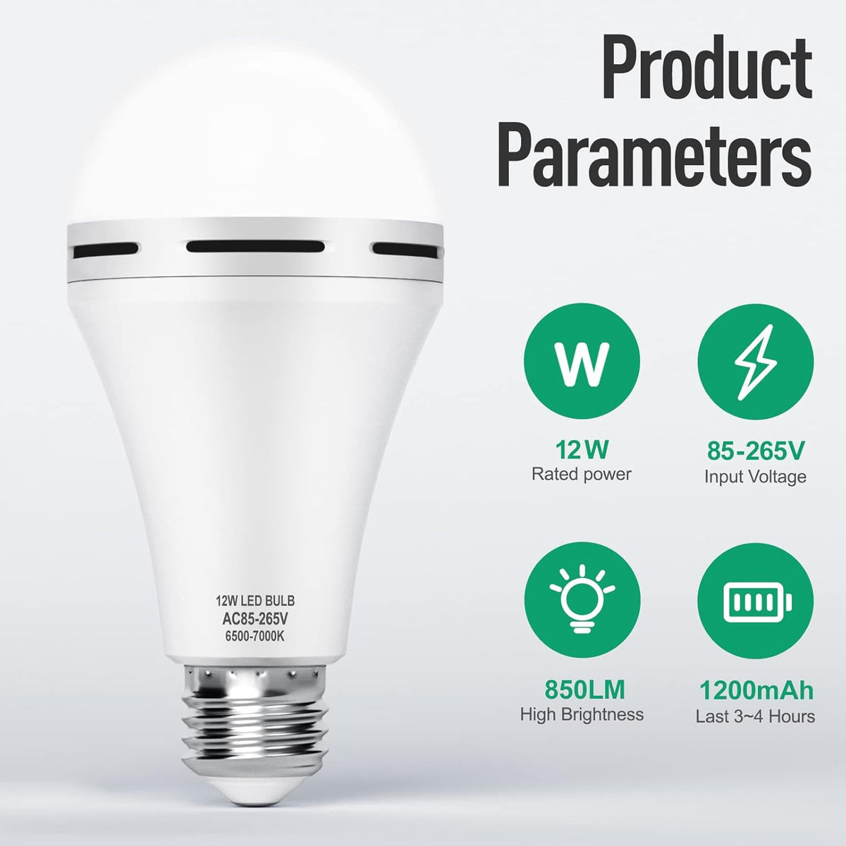 Rechargeable Emergency LED Light Bulb with Hook 1200mAh 12W 10 Pack X766120