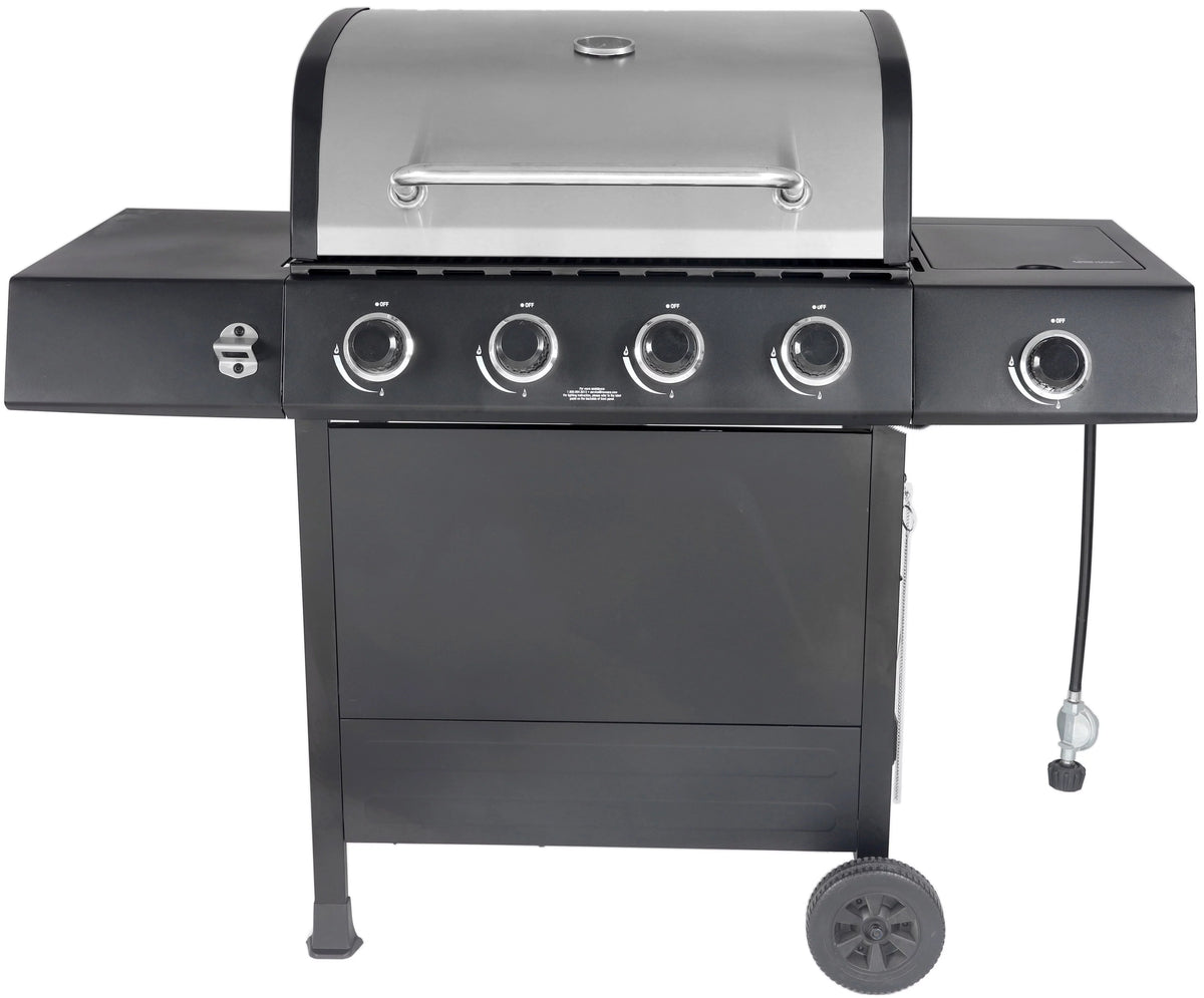 4-Burner Propane Gas Grill with Side Burner, Stainless Steel & Black J99262