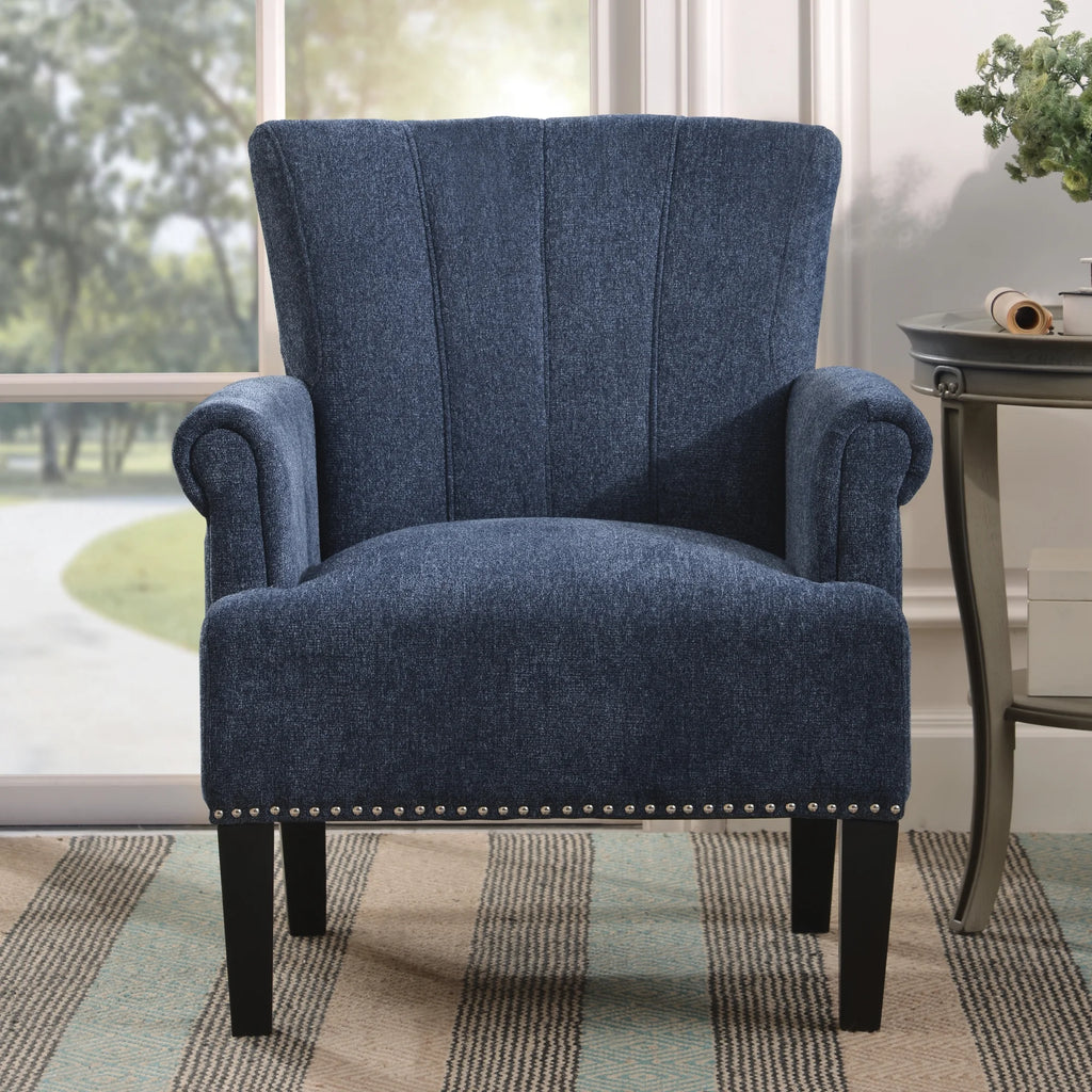 Navy Blue Tufted Polyester Armchair Z5798